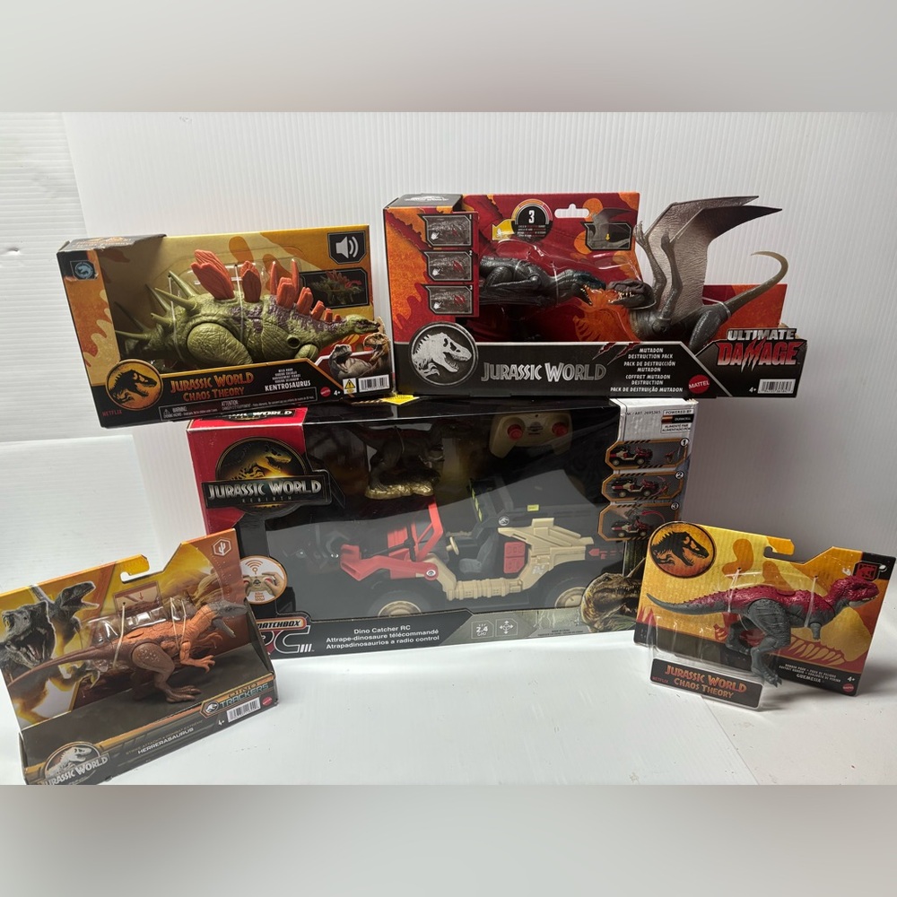 Jurassic World Lot 7 Indoraptor Spinosaurus Mutadon Kentrosaurus RC Jeep NEW
